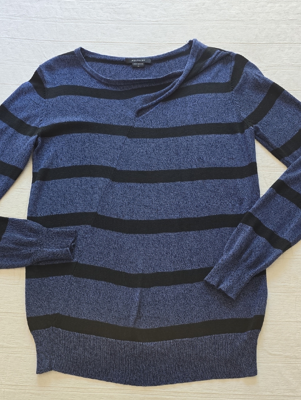 Mel & Lisa Blue & Black Striped Silk Cotton Sweater Womens Size XS